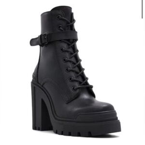 NWOB Aldo Platform Lug Sole Block Heel Ankle Combat Boots Lace Up Booties Black